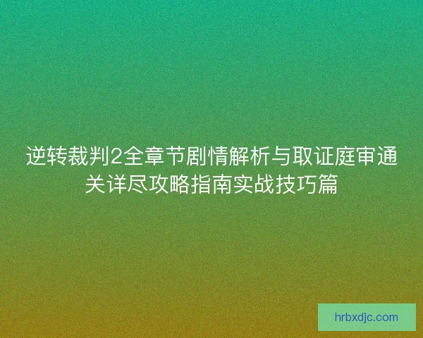 逆转裁判2全章节剧情解析与取证庭审通关详尽攻略指南实战技巧篇